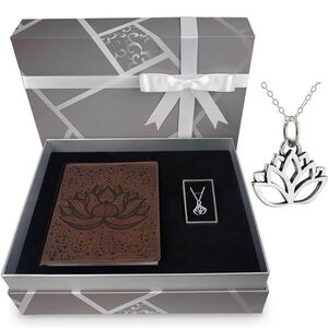 Brown Lotus Journal and Silver Necklace Gift Set